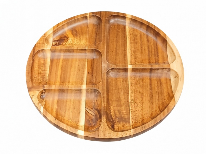 Premium Acacia Wood Round Compartmentalized Serving Platter - Sustainable Kitchenware